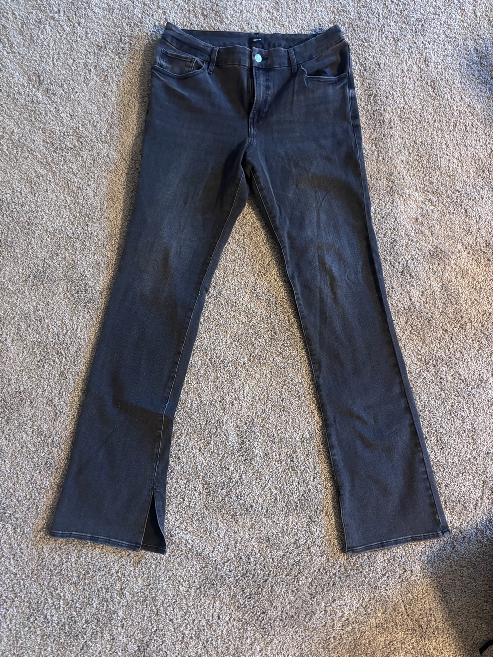 Express LONG Women’s Black Flare Jeans with Front Hem Slit